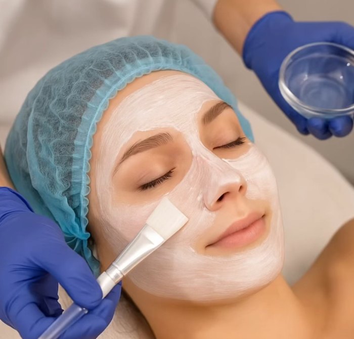 Aplicação de máscara de peeling químico no rosto